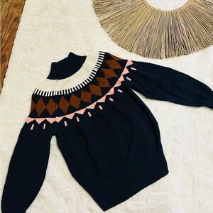 Geometric Patterned Sweater - Black, Brown, Pink